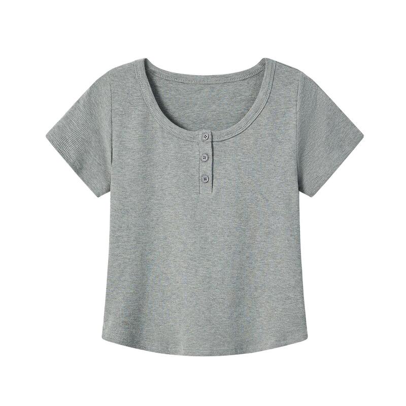 Plus Size Fat mm Flexible Button U-Neck Pure Color Short-Sleeved T-Shirt for Women 2025 New Summer Casual Style Right Shoulder Top Plus Size Fat mm Flexible Button U-Neck Pure Color Short-Sleeved T-Shirt for Women 2025 New Summer Casual Style Right Shoulder Top