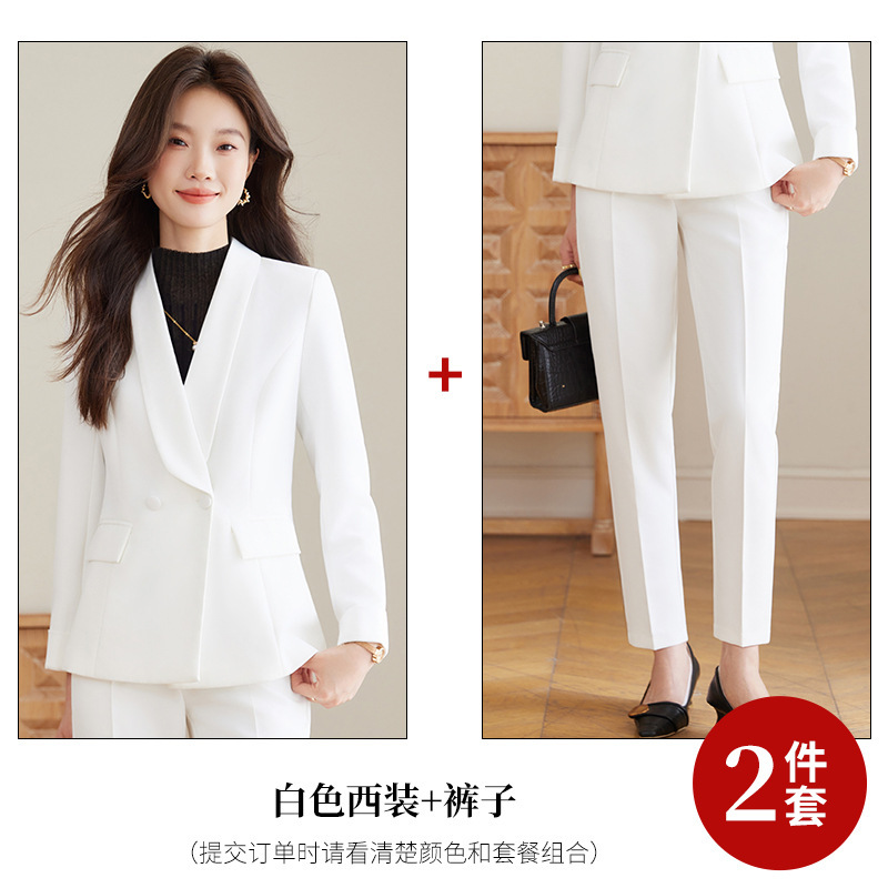 跨境白色西装套装女主持人职业西服气质设计高级感时尚休闲两件套|undefined