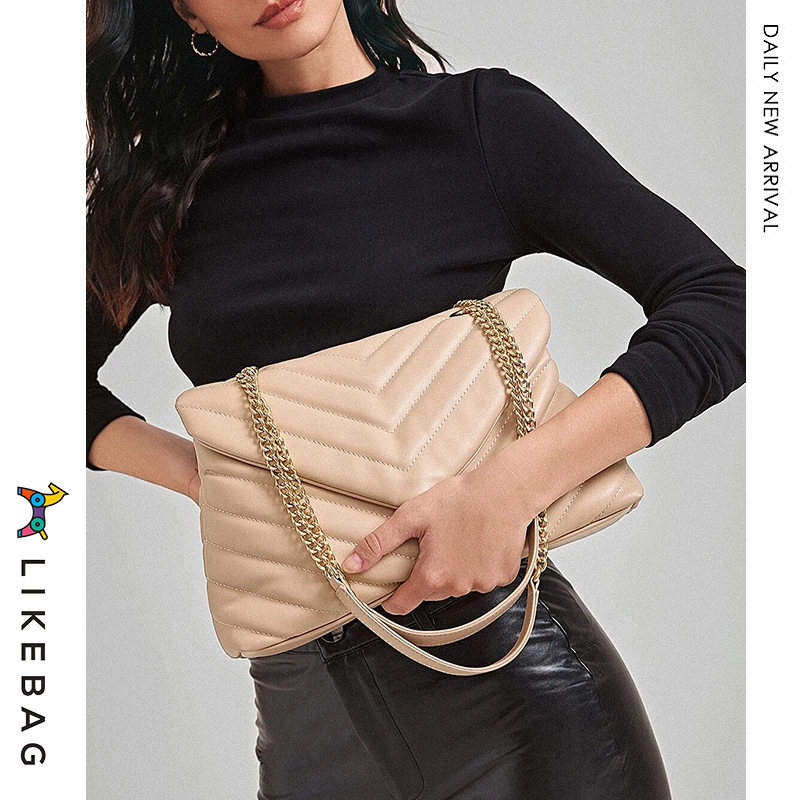 Bolso suave de cercanías transfronterizo bolso de mensajero del hombro bolso de cadena de metal de las mujeres bordado bag-v-shaped cadena rombo