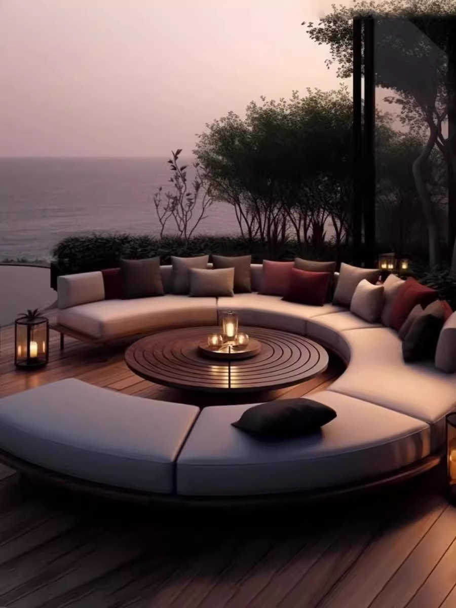 Sofá al aire libre Villa de madera maciza combinación de ocio tarjeta impermeable muebles mesas de té jardín al aire libre terraza teca