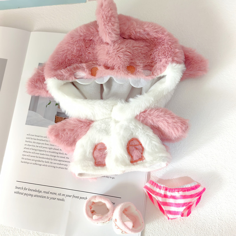 En stock al por mayor de tiburón con capucha 20cm algodón muñeca anime periférica muñeca ropa sin atributo cambio de ropa