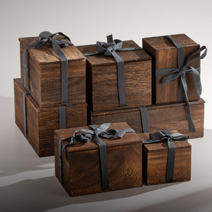 High-End Retro Style Wooden Gift Box Plate Tea Packaging Box Vase Tea Cup Teapot Gift Box Square Wooden Box