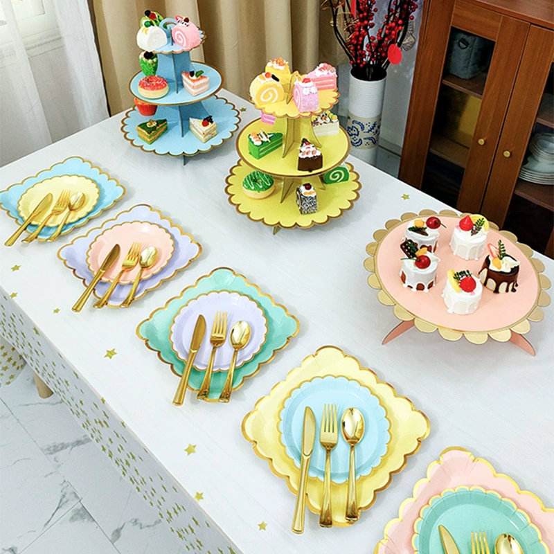 Детские одноразовые тарелки для дня рождения, детского сада, начальной школы, новогодний набор посуды, тарелка для торта, круглая бумажная тарелка