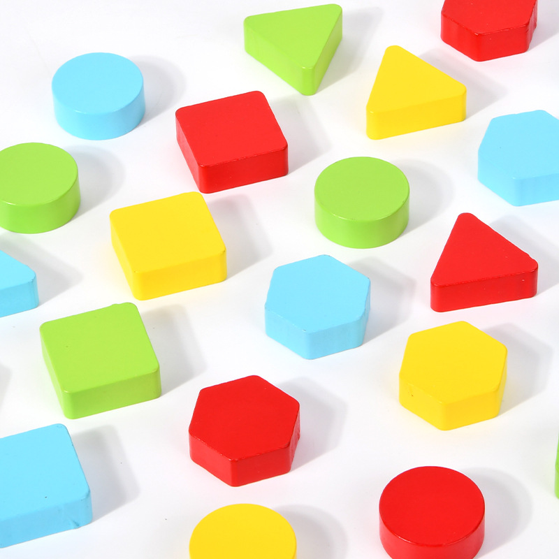 Educación temprana de los niños doble batalla rompecabezas color cognición inteligencia juego juguete geométrico producto madera forma a juego