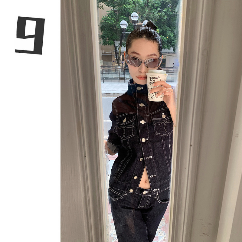 [9Hour] Western-Style Street Denim Suit for Women 2026 Spring Embroidered Jacket + Jeans for Women 115+0303