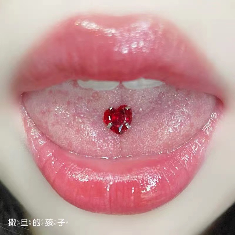 Edinburgh Night Zircon Heart Tongue Barbell 316L Surgical Steel Green Tongue Piercing Jewelry Wholesale detail image 7
