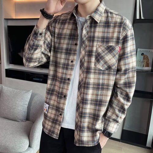 Plaid shirt men's spring and autumn fashionable casual long-sleeved Korean slim fitting men's youth fashion brand Hong Kong style shirt inch shirt
