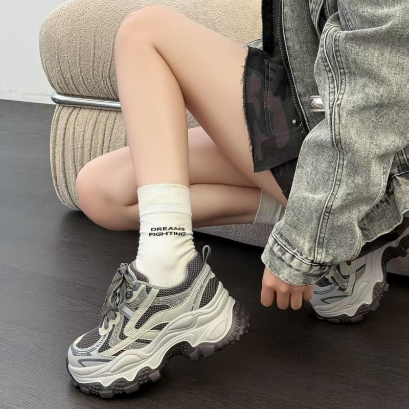 真皮老爹鞋女2025秋季新款网面透气运动休闲鞋百搭厚底增高跑步鞋|undefined