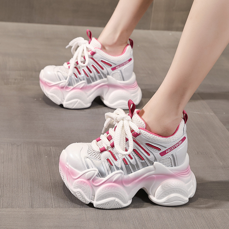 Giày sneaker nữ đế dày chunky tăng chiều cao lưới thoáng khí — màu trắng