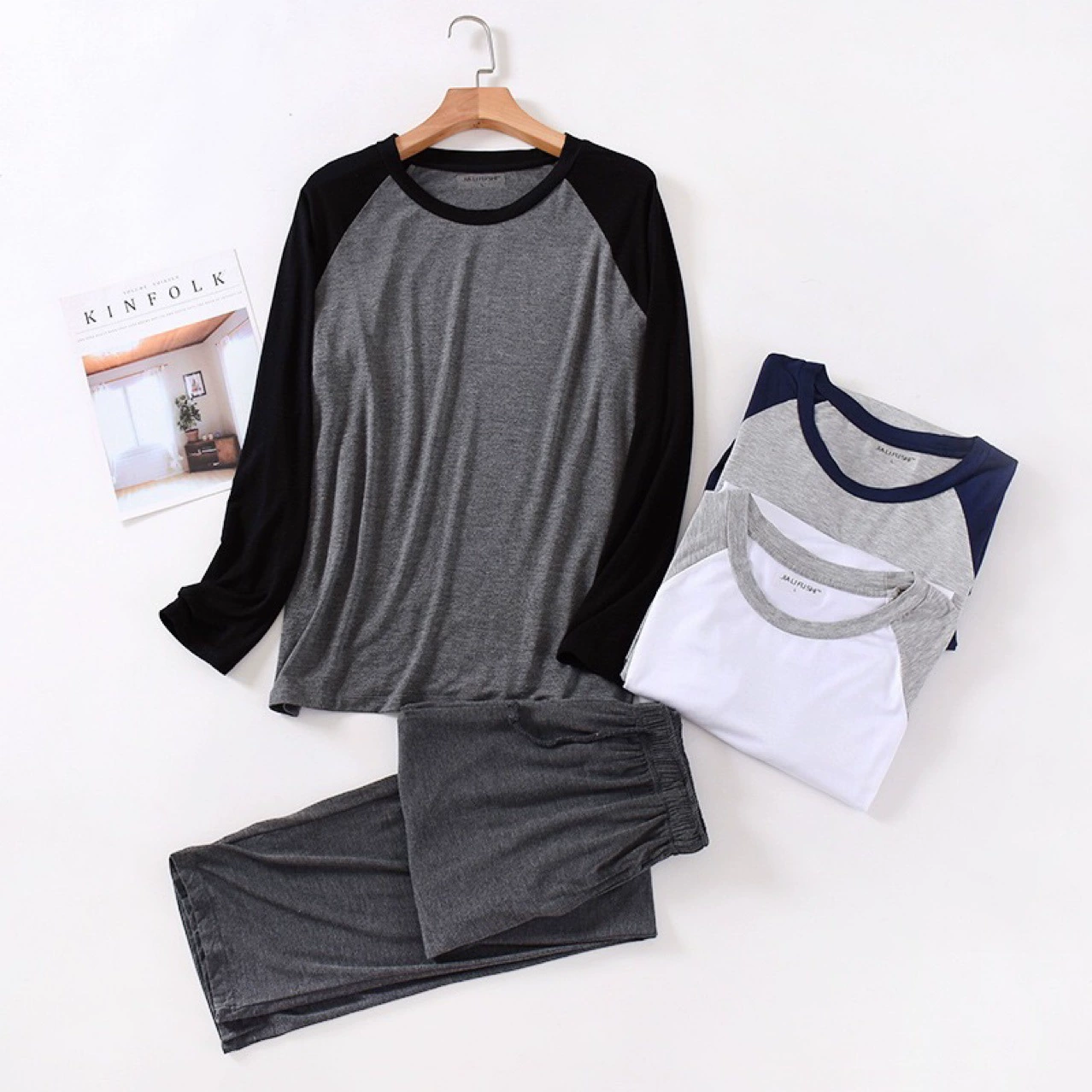 Европейские и американские мужские брюки из модала с длинными рукавами, пижамы, повседневная спортивная верхняя одежда большого размера, комплект домашней одежды