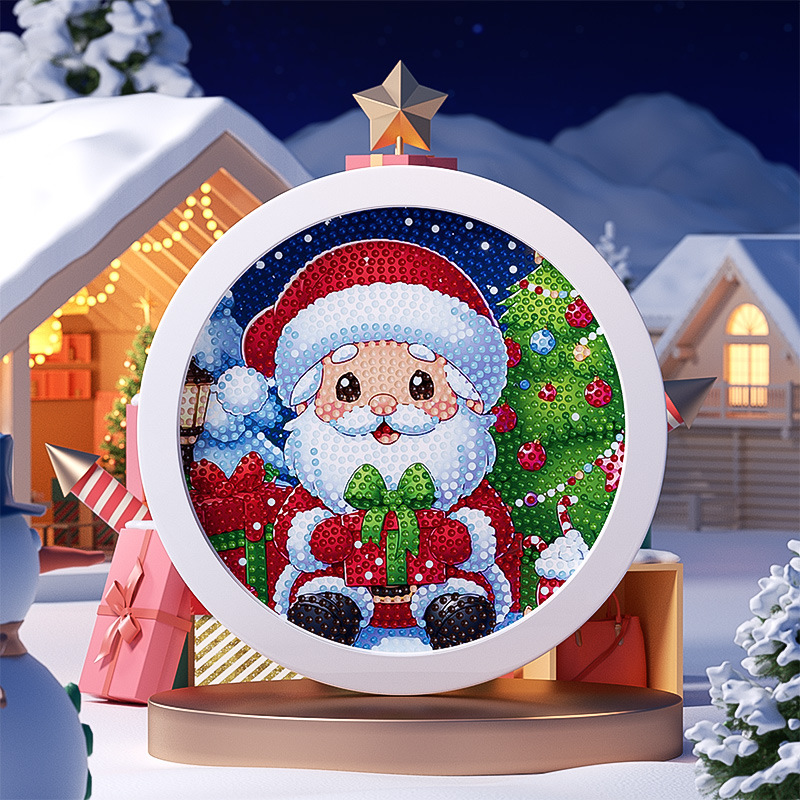 Pintura de Diamantes Navideña Transfronteriza con Marco, Pintura de Diamantes 5D con Pegamento de Puntos, Pintura de Diamantes Hecha a Mano para Niños, Regalo de Año Nuevo