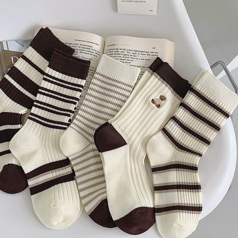 Brown striped socks for children in the tube summer thin ins tide retro Curry color summer sports Spring and Autumn stockings wholesale Brown striped socks for children in the tube summer thin ins tide retro Curry color summer sports Spring and Autumn stockings wholesale