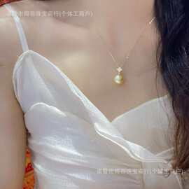 11-12mm海水南洋金珠吊坠天然油亮镜面金色G18k厚金四叶草吊坠
