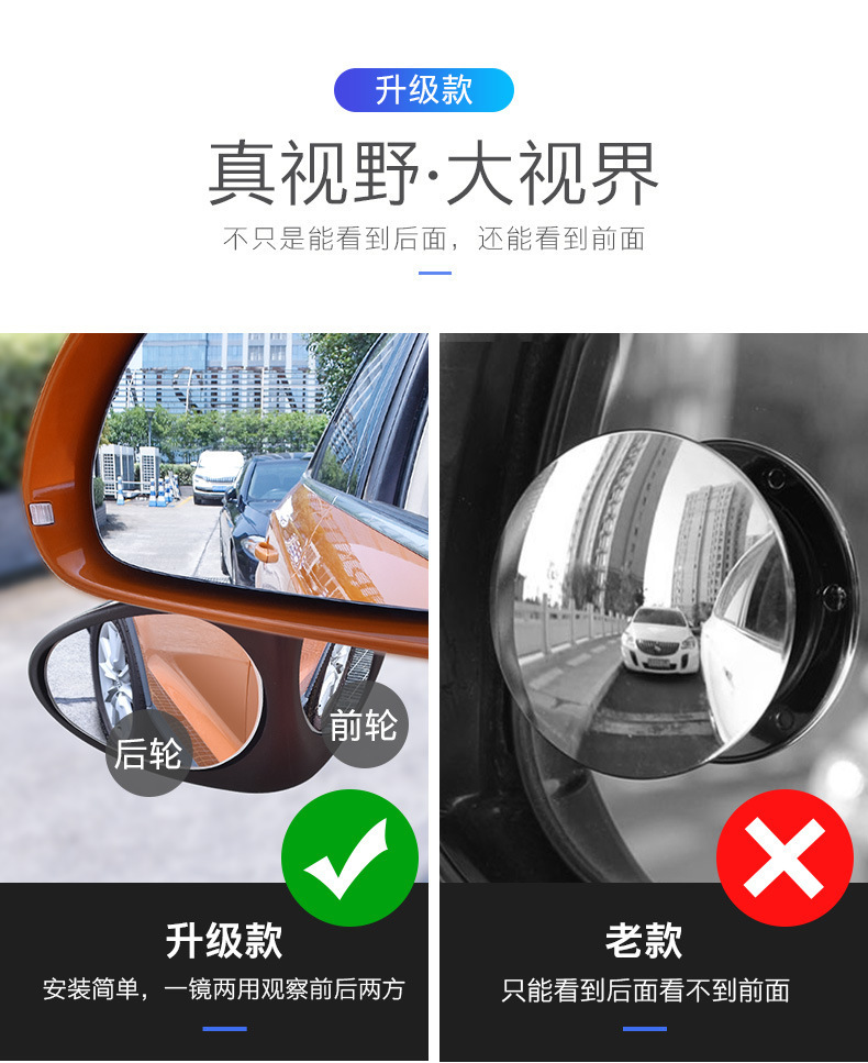 Car Rearview Mirror, Auxiliary Two-Way Small Round Mirror, Car Blind Spot Mirror, Reversing Mirror, Front and Rear Wheel Blind Spot Mirror