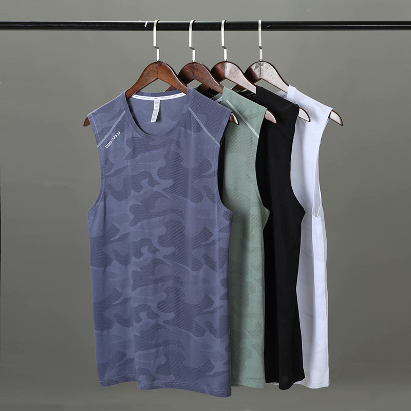 Men's 2023 Summer Camouflage Moisture-Wicking Exercise Tank Top Fitness Training Top Running Shirt Casual Hoodie