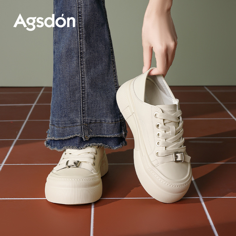 Augu Shi Deng zapatos blancos de suela gruesa para mujeres 2025 nuevo otoño suave ligero dos zapatos de skate zapatos deportivos casuales