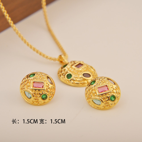Mid-Age Vintage Replica Western Antique Earrings for Women, Hepburn Court Style Fashion Light Luxury Necklace Earring Set