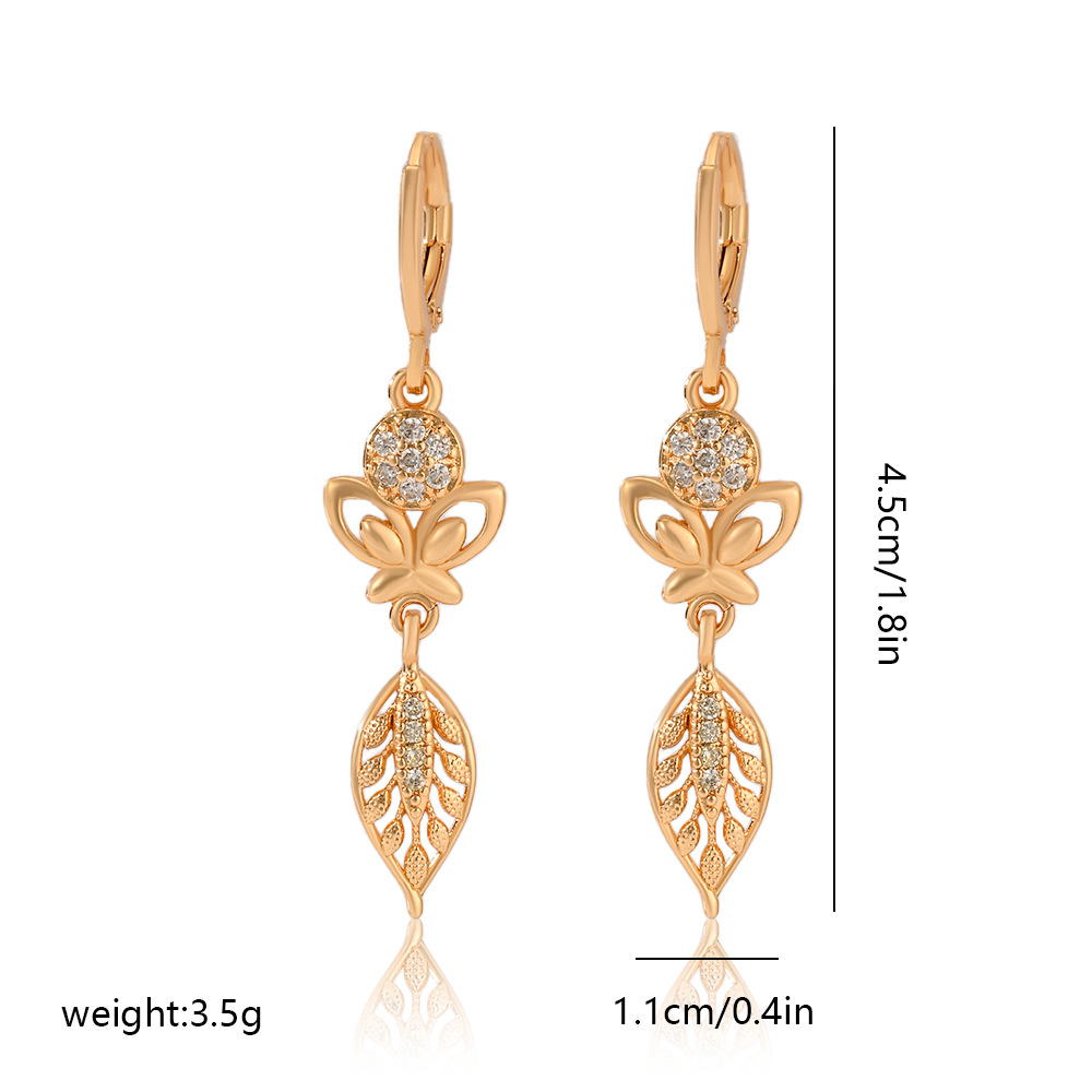 7g Weight Copper Ear Needle Material Zircon Inlay Material Drop Earrings Classification 1 Pair Quantity Date, Tea Party Occasion Copper Material Leaves, Heart Shape, Butterfly Pattern Women's Gender Plating, Inlay Design Modern Style, Classic Style Style 1 Pair Modern Style Classic Style Leaves Heart Shape Butterfly Plating Inlay Copper Zircon Drop Earrings 9