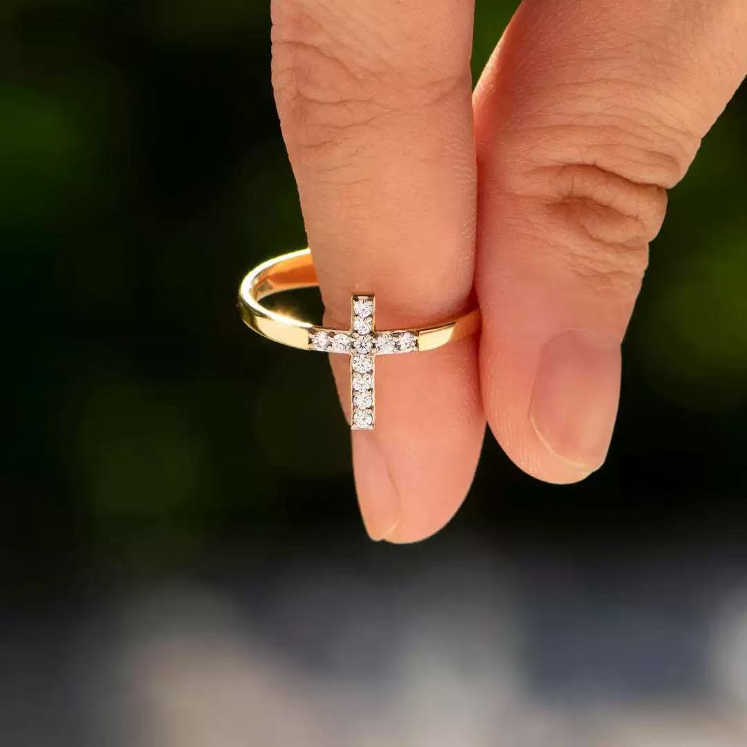 Cross-border Niche Design High-end Cross-shaped Ring With Copper Inlaid Zircon, Light Luxury Jewelry, Yiwu Accessories,_voghion.com