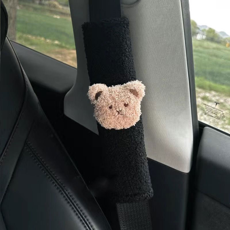 High Luxury Cartoon Safety Belt Cover, Lamb Velvet Bear Head, Personalized Car Extended Safety Belt Shoulder Cover, Classy and Cute