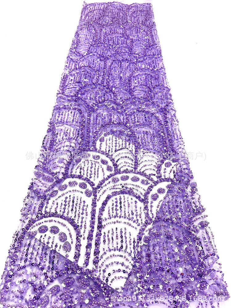 Tejido de bordado de perlas tridimensionales de bordado de perlas de clavos de moda atmósfera europea y americana vestido de boda vestido de moda tela