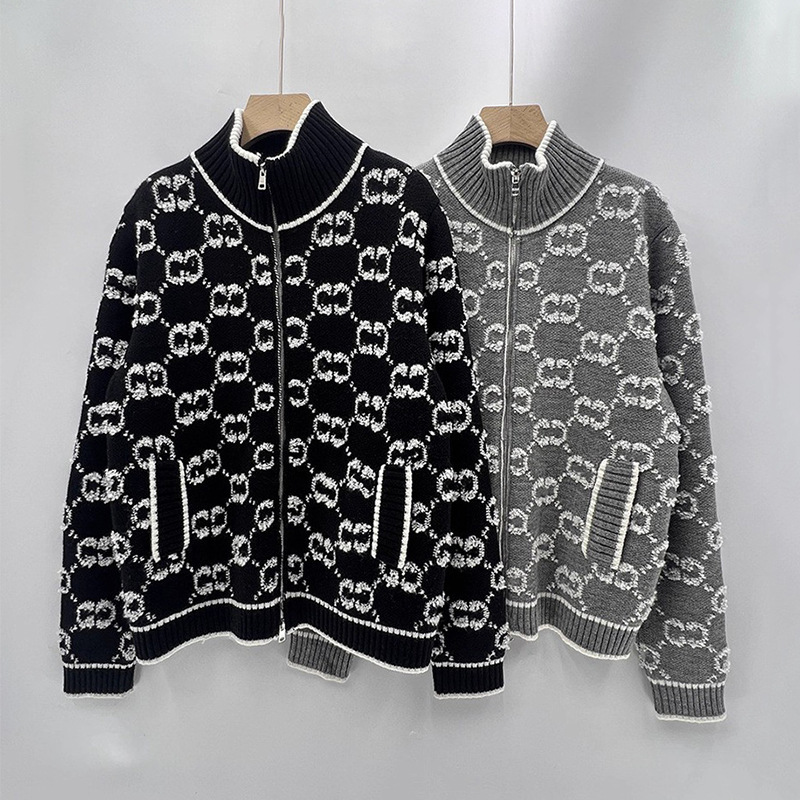 Nanyou Top Edition 2025 Autumn/Winter New G-Brand Fashion Jacket Stand Collar Jacquard Knitwear Socialite Style Wool Cardigan