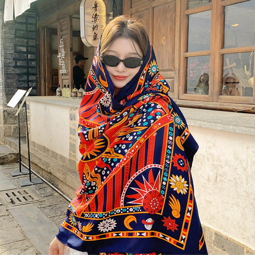 Thickened Twill Cotton Printed Ethnic Style Scarf Air Conditioning Warmth Ladies Variety Anti-sunshade Shawl Silk Scarf