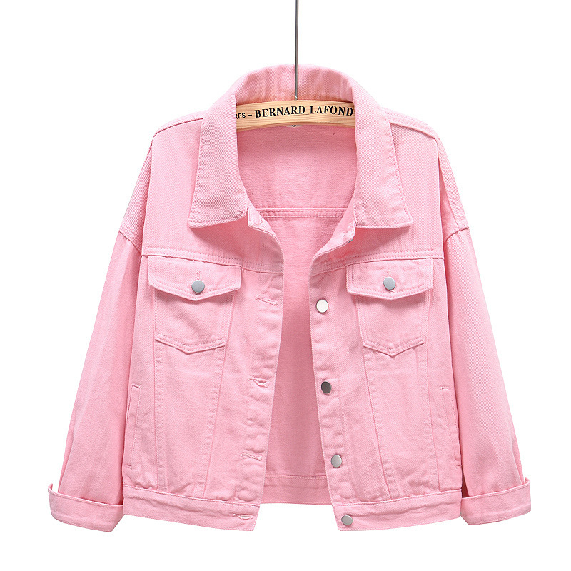 Pink Spring New Color Denim Jacket Women's Short Korean Style Loose bf Long Sleeve Jacket Large Size Casual Top Pink Spring New Color Denim Jacket Women's Short Korean Style Loose bf Long Sleeve Jacket Large Size Casual Top