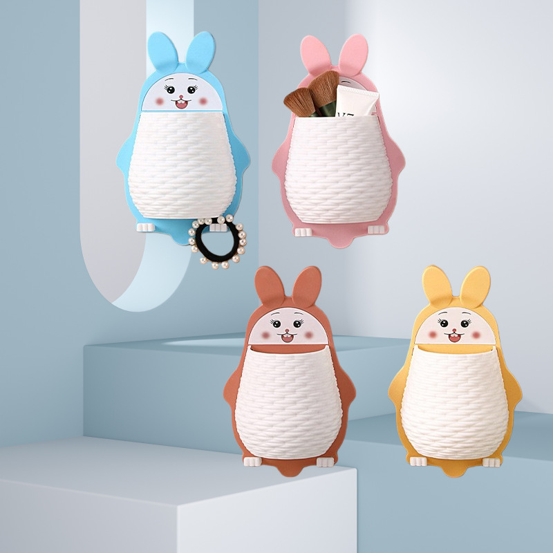 Popular Cartoon Cute Rabbit No-Drill Drainage Storage Rack Wall-Mounted Stylish Living Room Kitchen Bathroom Storage Box