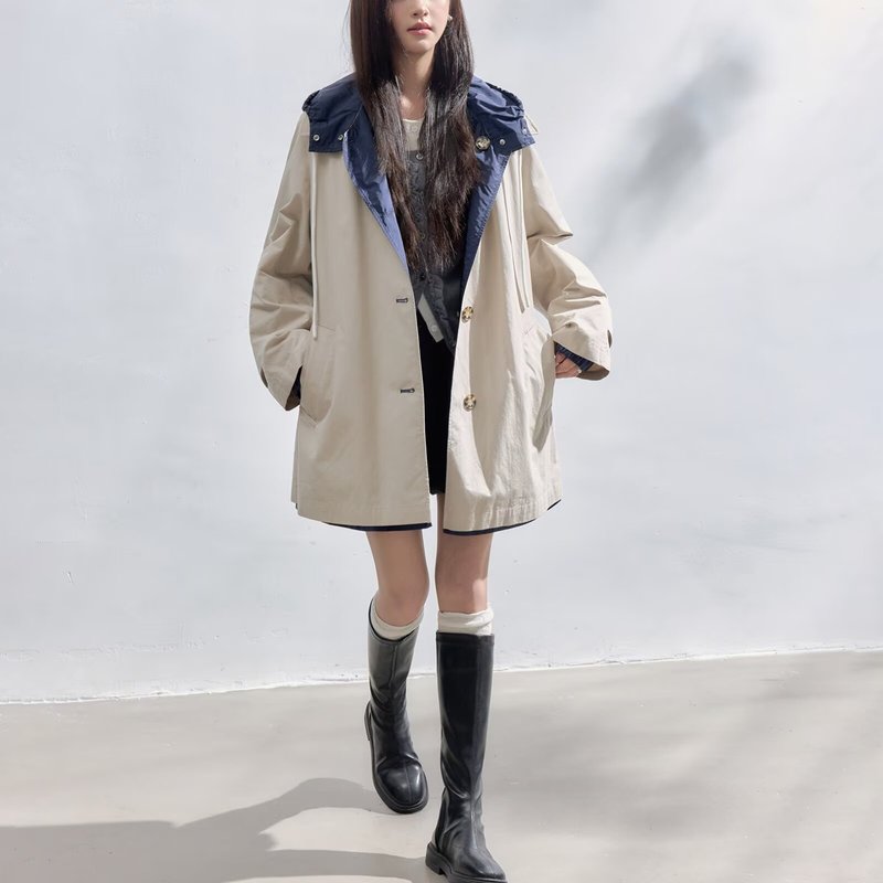 慵懒风中长款外套女2025秋冬新款欧洲站双面穿宽松撞色夹克上衣潮|undefined