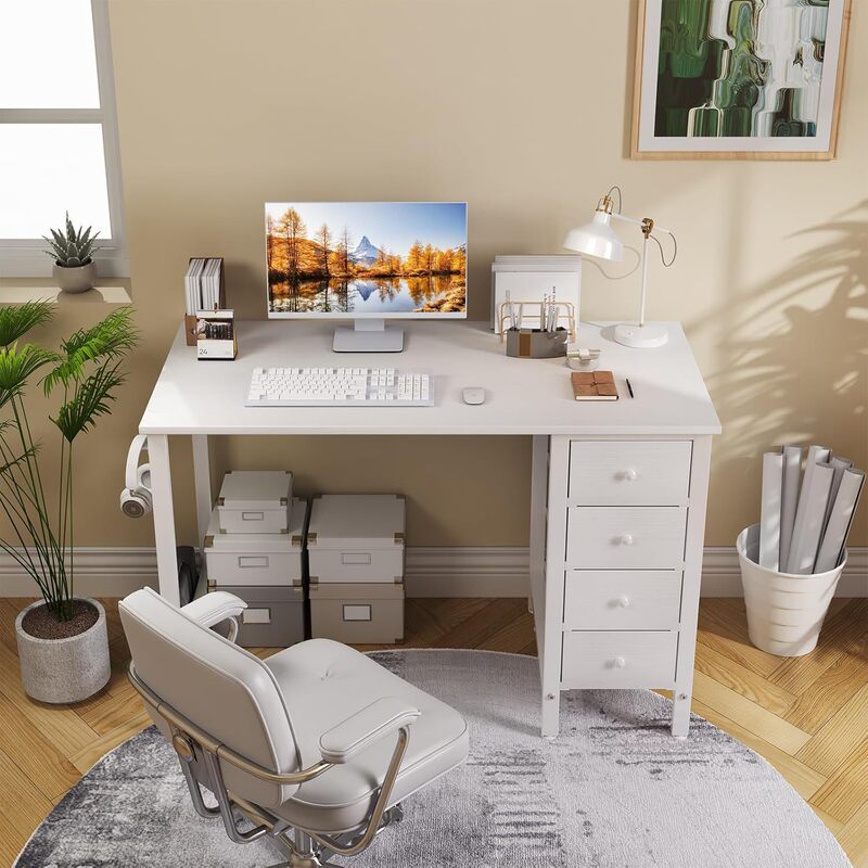 Hot-Selling Modern Simple Computer Desk with Four Drawers That Can Be Stored in a Small Space Bedroom Study with Good Load-Bearing Capacity and White Multi-Function