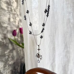 Spaceship Grey Pearl Pendant Necklace Female Niche Unique Distinctive Sweater Chain High-end Stacked Long Sweater Chain