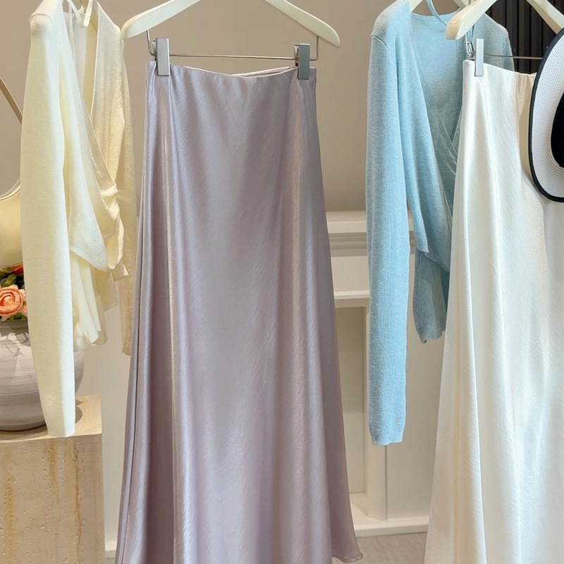 Acetate Glossy Satin Fishtail Skirt for Women Spring 2026 High-Waisted Slimming Drapey A-Line Hip-Hugging Long Skirt Acetate Glossy Satin Fishtail Skirt for Women Spring 2026 High-Waisted Slimming Drapey A-Line Hip-Hugging Long Skirt