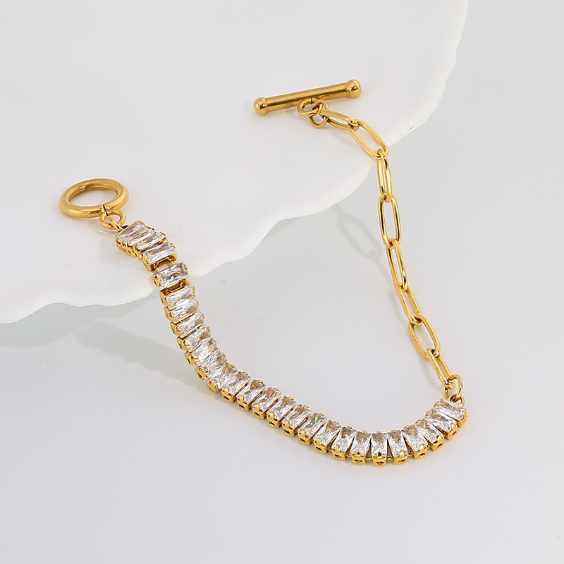 PVD Coated Gold Plating Process Real Gold Plated Plating Material Simple Style Geometric Titanium Steel 18K Gold Plated Zircon Bracelets In Bulk