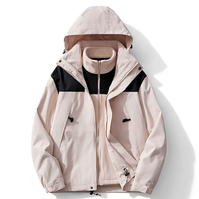Travel climbing waterproof windproof autumn jacket for men and women, three in one