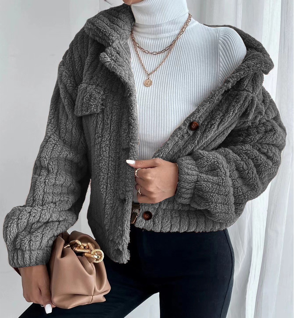 Giacca donna in peluche con revers blusa in velluto confortevole_voghion.com