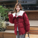 Красный бархатный военно-морской пуховик, куртка, утиный пух, свободный крой