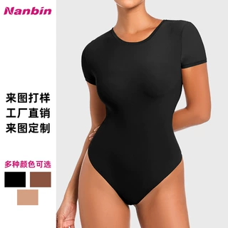 厂家薄款收腹聚拢女T字形短袖塑身连体衣无痕塑形长袖提臀塑身衣