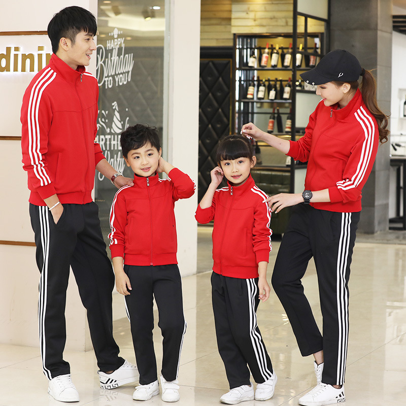 Trajes deportivos de ocio transfronterizos de tamaño grande, chaqueta de hombre y mujer, pantalones rectos, primavera y otoño, tres barras, trajes infantiles, camisetas de comercio exterior