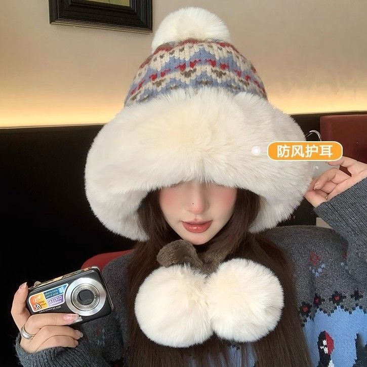 针织毛线帽雷锋帽冷帽冬季新款毛绒帽子女加厚加绒防寒保暖护耳帽