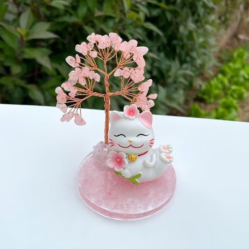 紫粉水晶許願樹招財猫ホームオフィスは、招財樹リビングに玄関の車のテーブルを置く|undefined