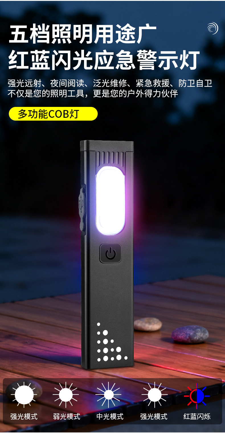 Edc Work Light Cross-Border Hot-Selling Aluminum Alloy Multifunctional Hat Clip Light with Red and Blue Side Lights, Magnetic Mini Flashlight for Auto Repair