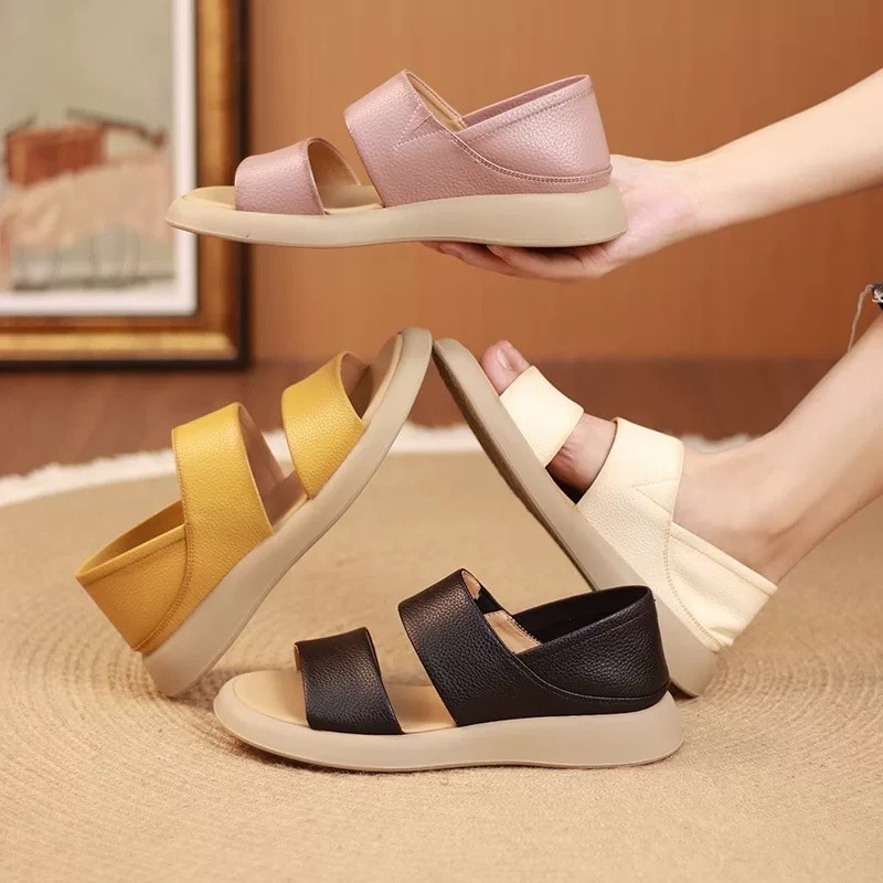 Sandalias romanas cómodas con suela suave de verano con suela gruesa de dedos desnudos de moda casual para damas retro antideslizantes dos sandalias