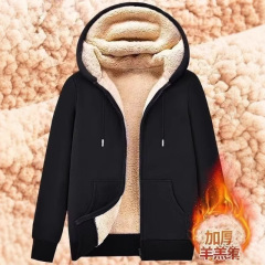 ベルベットは子羊のベルベットと帽子のコートを厚くして、秋冬のゆるいレジャー保温運動服のカーディガンと帽子のセーターの女性