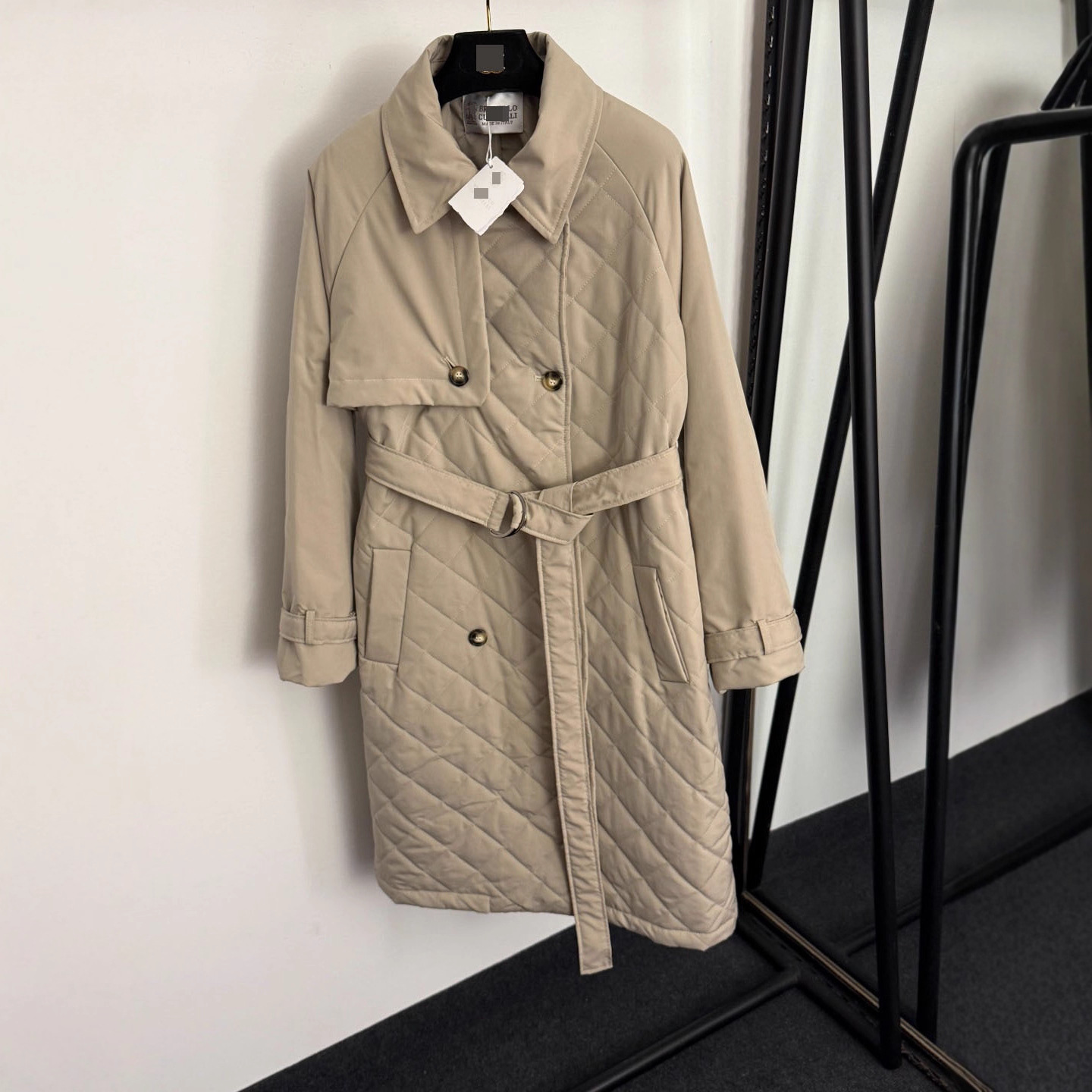 Shenzhen Nanyouhuo High-End Women's Quilted Long-Sleeve Waist-Cinching Slim-Fit Cotton Coat Mid-Length Trench Coat with Belt