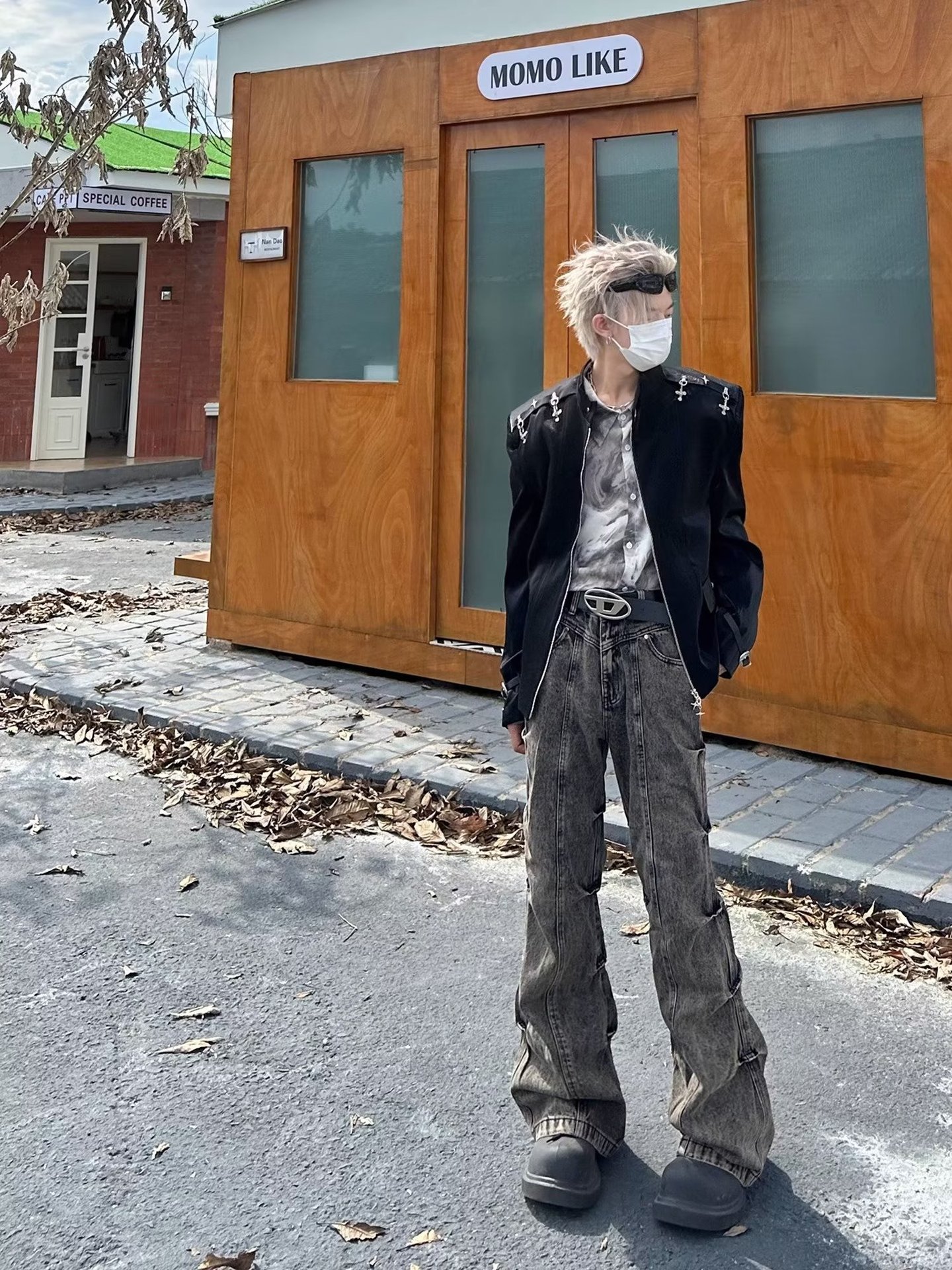 American High Street Vintage Worn-out Earth-tone Washed Pleated Flared Jeans Men's Wide-leg Trendy Long Pants_mkmklike.com