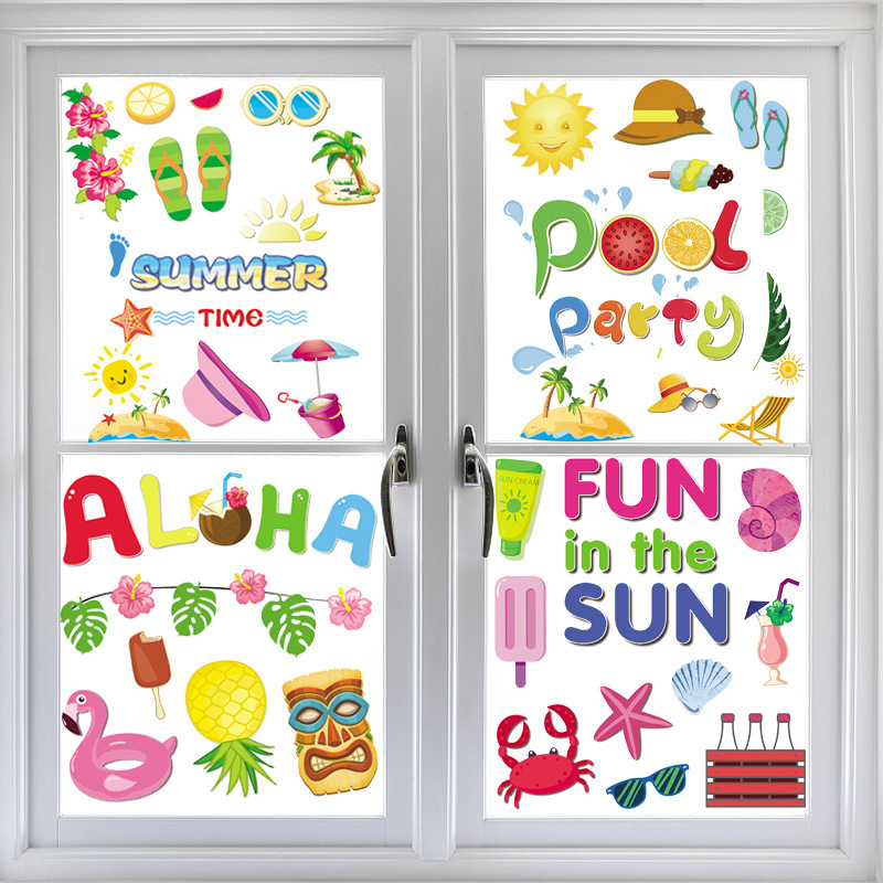 亚马逊2021新款夏威夷节夏季贴纸静电双面窗户玻璃创意节日装饰品|ru