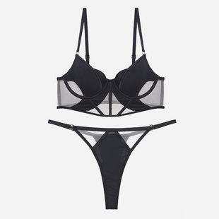 French Style Underwear Sexy Thin Cotton Glow Mesh Fishbone Bra Vest Bra Large Chest Small Anti-sagging Underwear