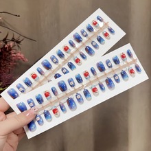 S388-预制甲成品圣诞苹果油画穿戴甲氛围感小众显白可拆卸甲片