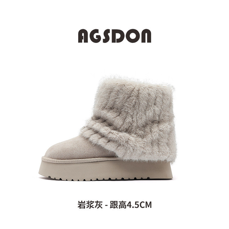 Botas de nieve de lana de león antiguo de invierno de mujer 2025 nuevas botas cortas de lana gruesas con pantalones de tubo medio grueso zapatos de algodón con suela gruesa